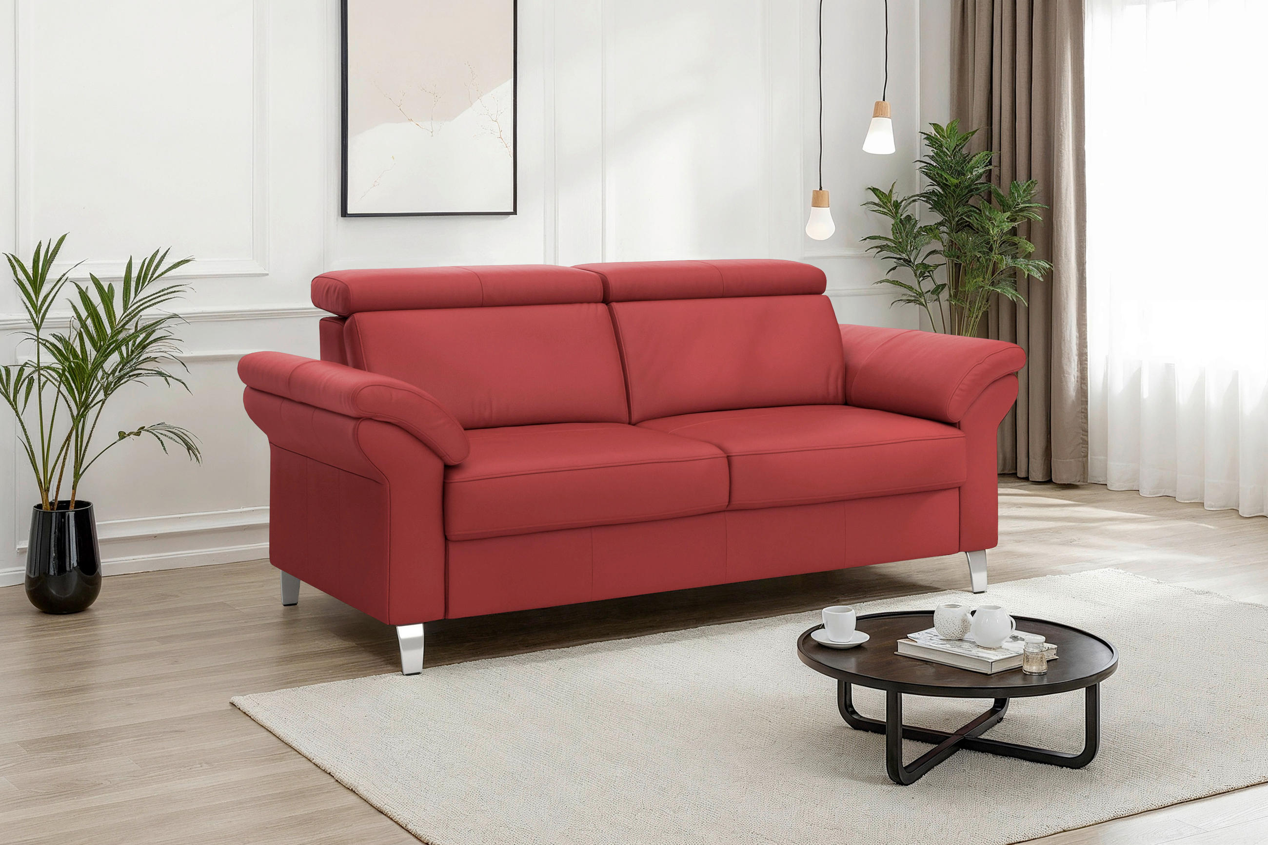 3-SITZER-SOFA ARNGAST E Echtleder Rot  - Chromfarben/Rot, Basics, Leder/Metall (186/84/93cm) - Sit & More