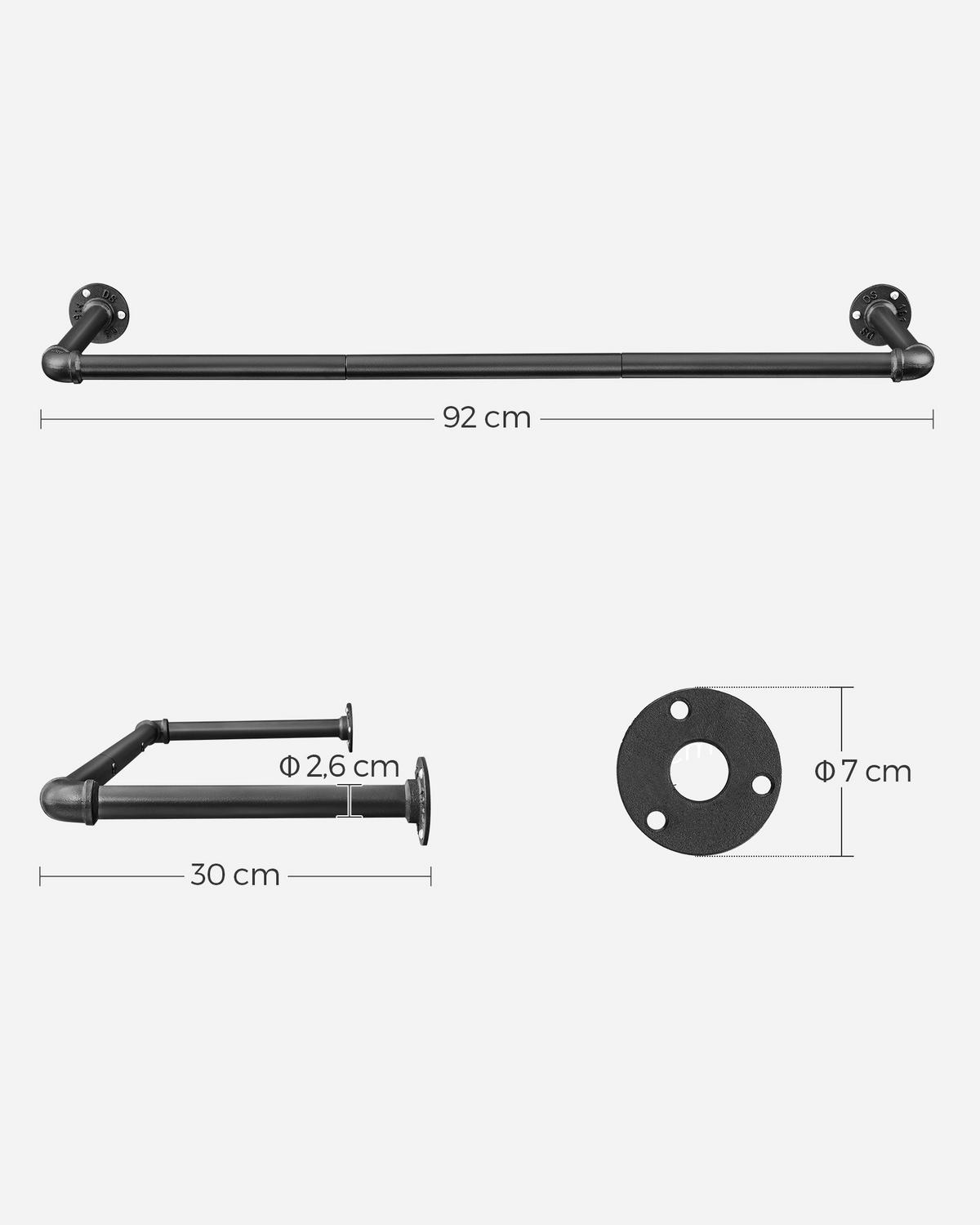 Wandgarderobe 2er Set - Schwarz, Basics, Metall (30/92cm)