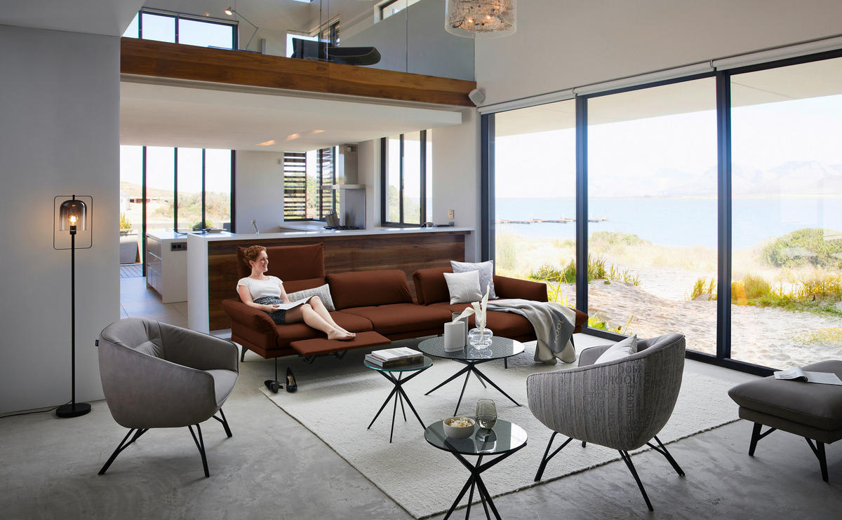 ECKSOFA Posh in Echtleder Hellbraun  308/173 cm  - Hellbraun/Anthrazit, Design, Leder/Metall (308/173cm) - Joop!