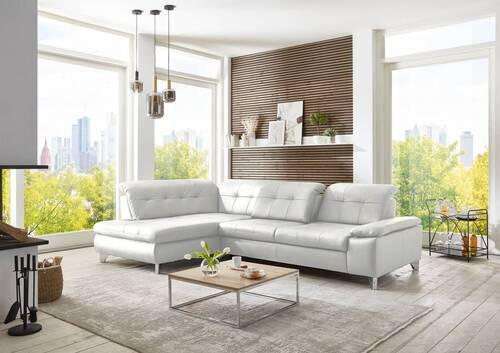 ECKSOFA in Echtleder Weiss  - Weiss, Basics, Leder/Metall (211/309cm) - Beldomo Speed