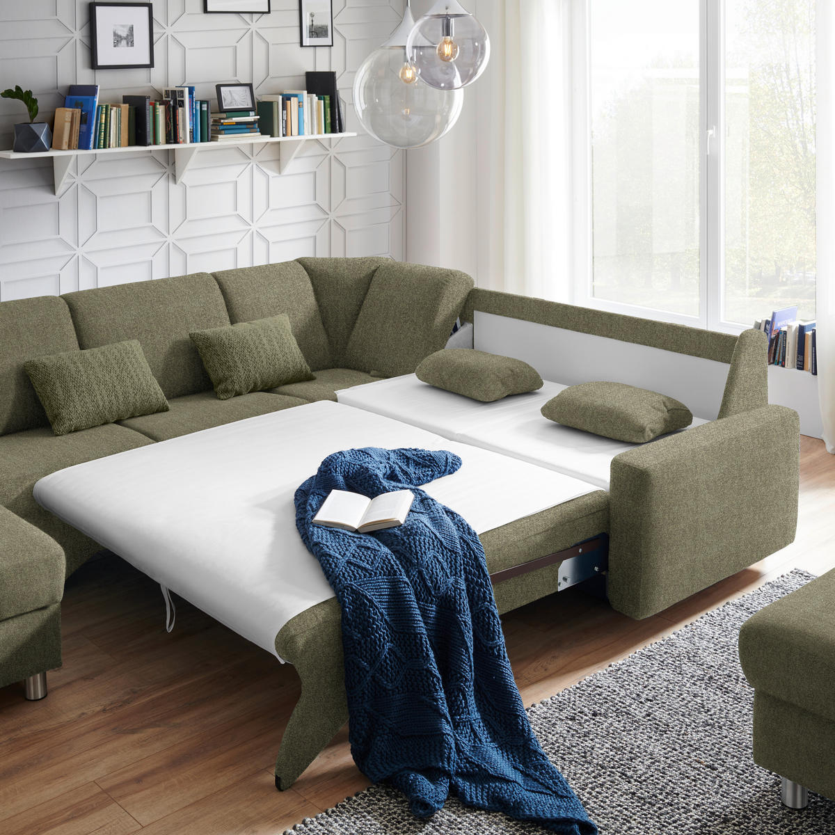 WOHNLANDSCHAFT in Chenille Olivgrün  - Alufarben/Olivgrün, KONVENTIONELL, Kunststoff/Textil (158/322/236cm) - Sedda