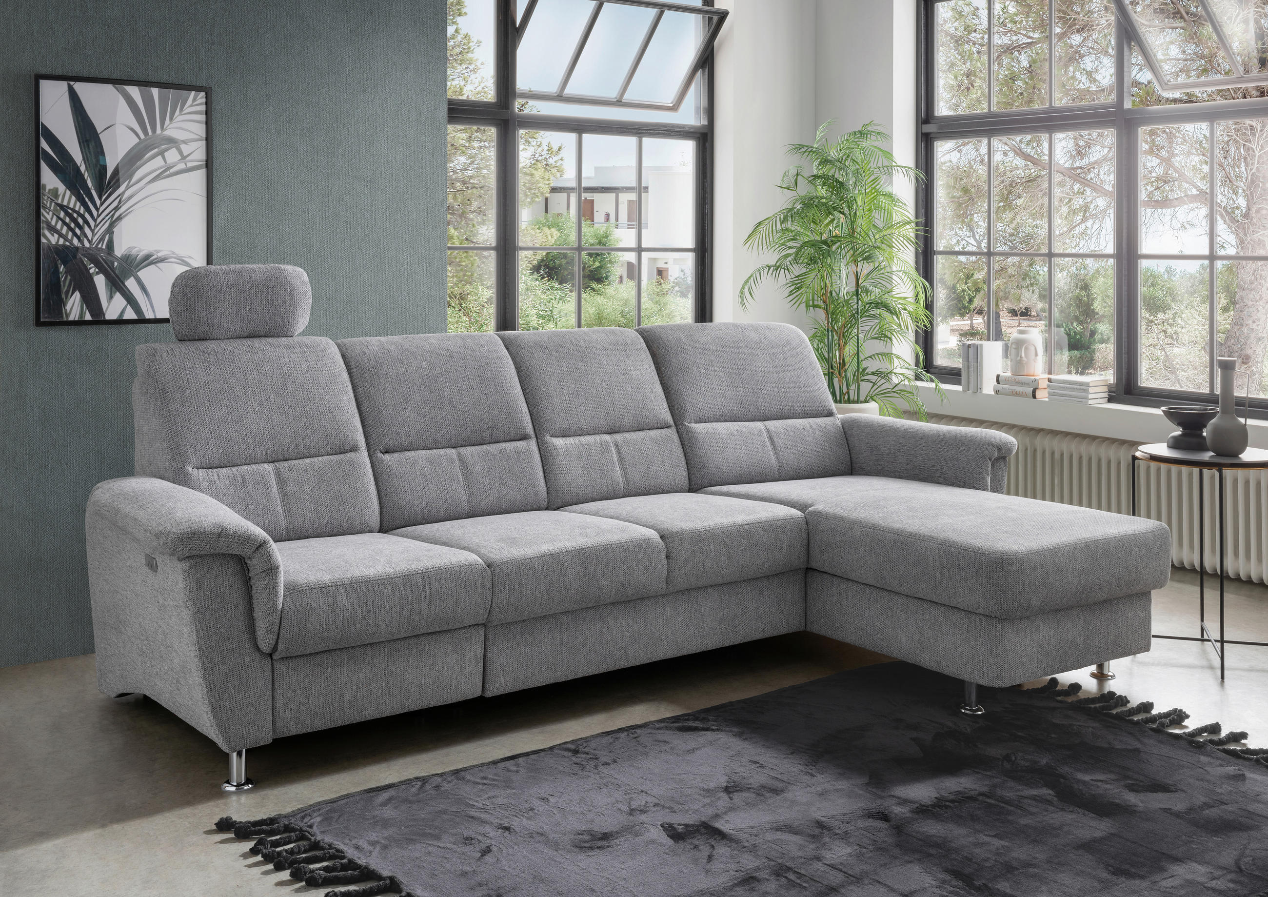 ECKSOFA in Chenille Silberfarben  - Chromfarben/Silberfarben, Konventionell, Textil/Metall (292/165cm) - Livetastic