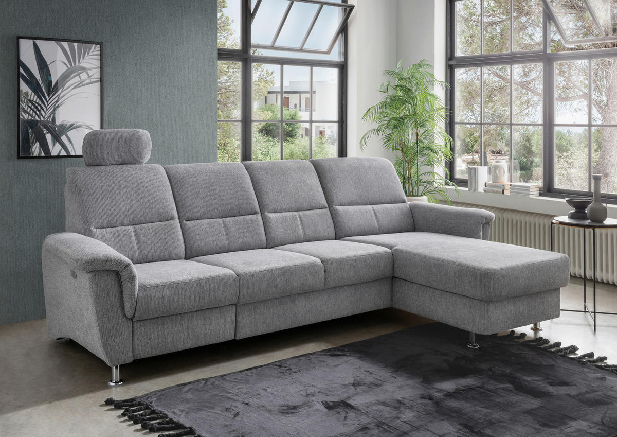 ECKSOFA in Chenille Silberfarben  - Chromfarben/Silberfarben, Konventionell, Textil/Metall (292/165cm) - Livetastic