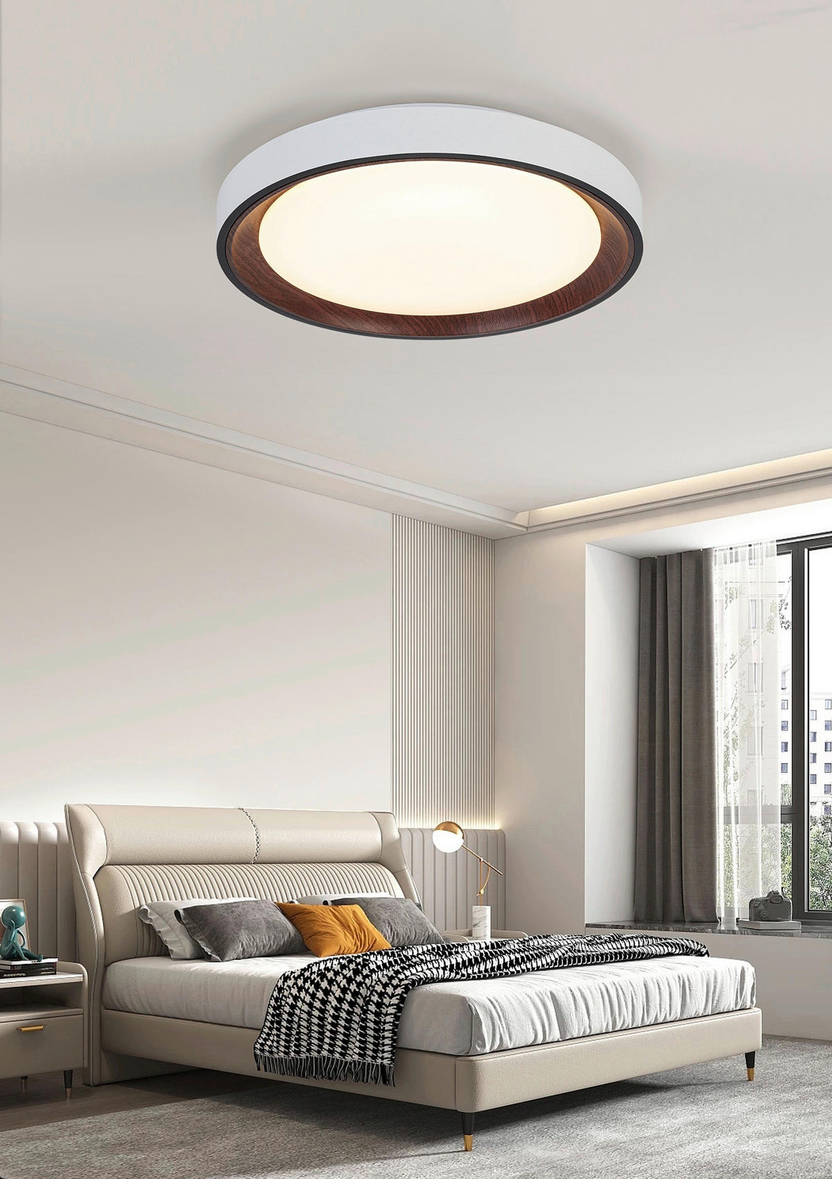 DECKENLEUCHTE  40/7 cm    - Walnussfarben/Schwarz, Trend, Kunststoff/Metall (40/7cm) - Novel