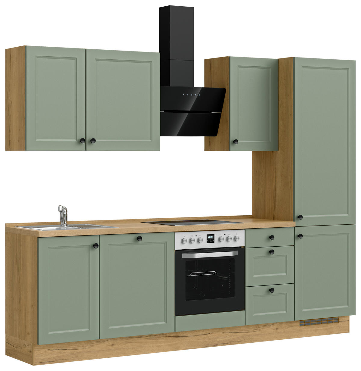 KÜCHENBLOCK 270 cm   in Eichefarben, Schilfgrün  - Schilfgrün/Eichefarben, MODERN, Holzwerkstoff/Metall (270cm) - Nobilia