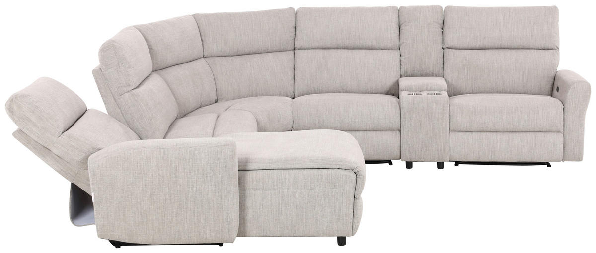 WOHNLANDSCHAFT Hellgrau Webstoff  - Hellgrau/Schwarz, KONVENTIONELL, Kunststoff/Textil (302/107/325cm) - MID.YOU