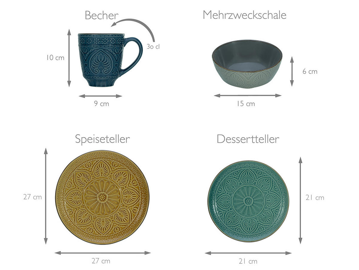KOMBISERVICE 16-teilig  - Smaragdgrün/Gelb, LIFESTYLE, Keramik (33/30/32cm) - Creatable