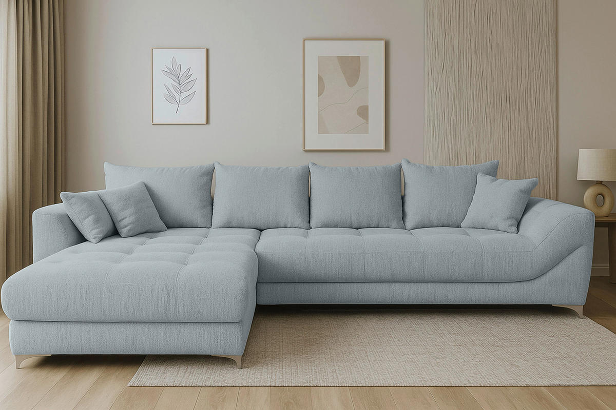 ECKSOFA Silberfarben Chenille  - Chromfarben/Silberfarben, KONVENTIONELL, Textil/Metall (227/329cm) - Carryhome