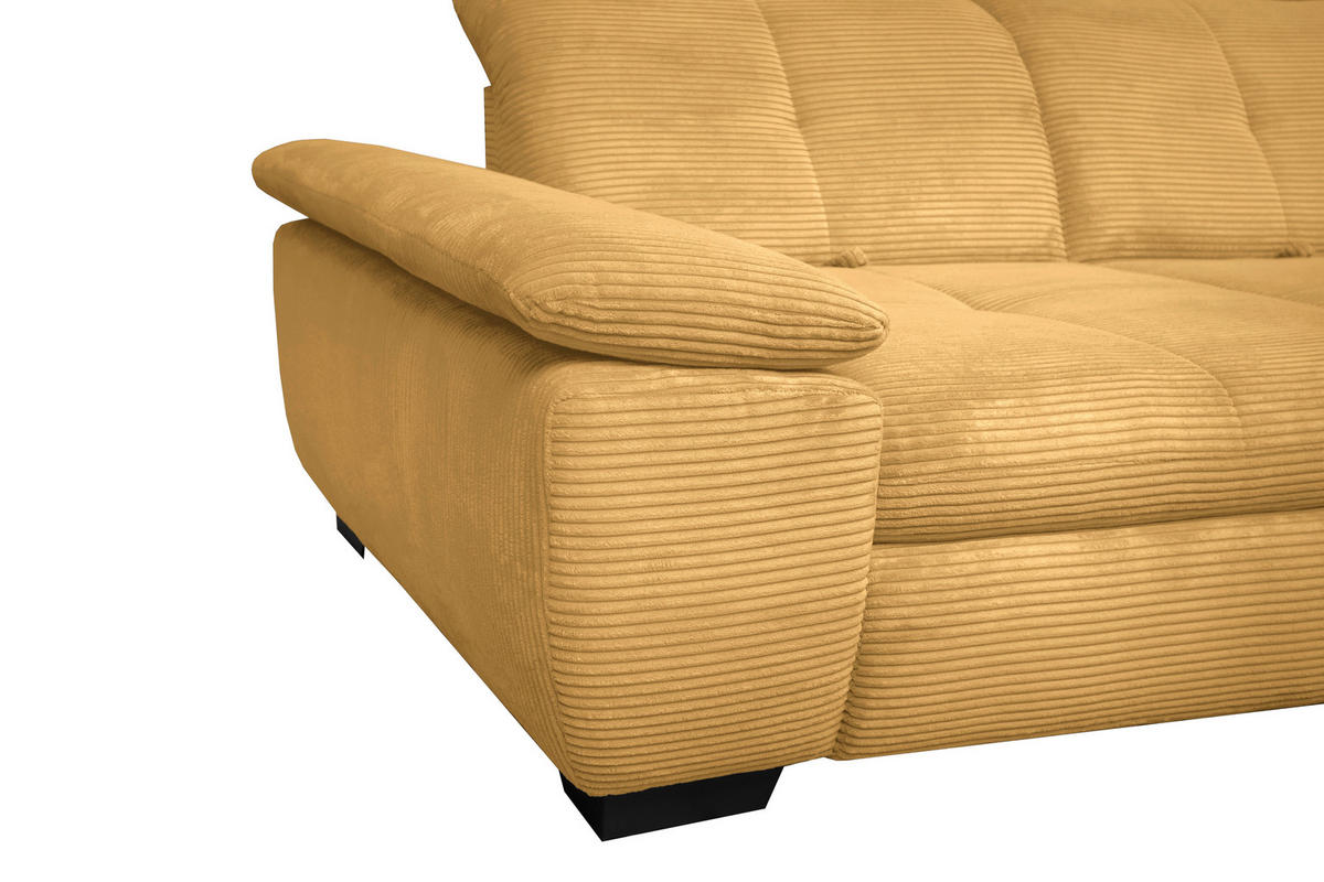 ECKSOFA in Cord Currygelb  - Currygelb/Schwarz, Design, Textil/Metall (313/242cm) - Xora