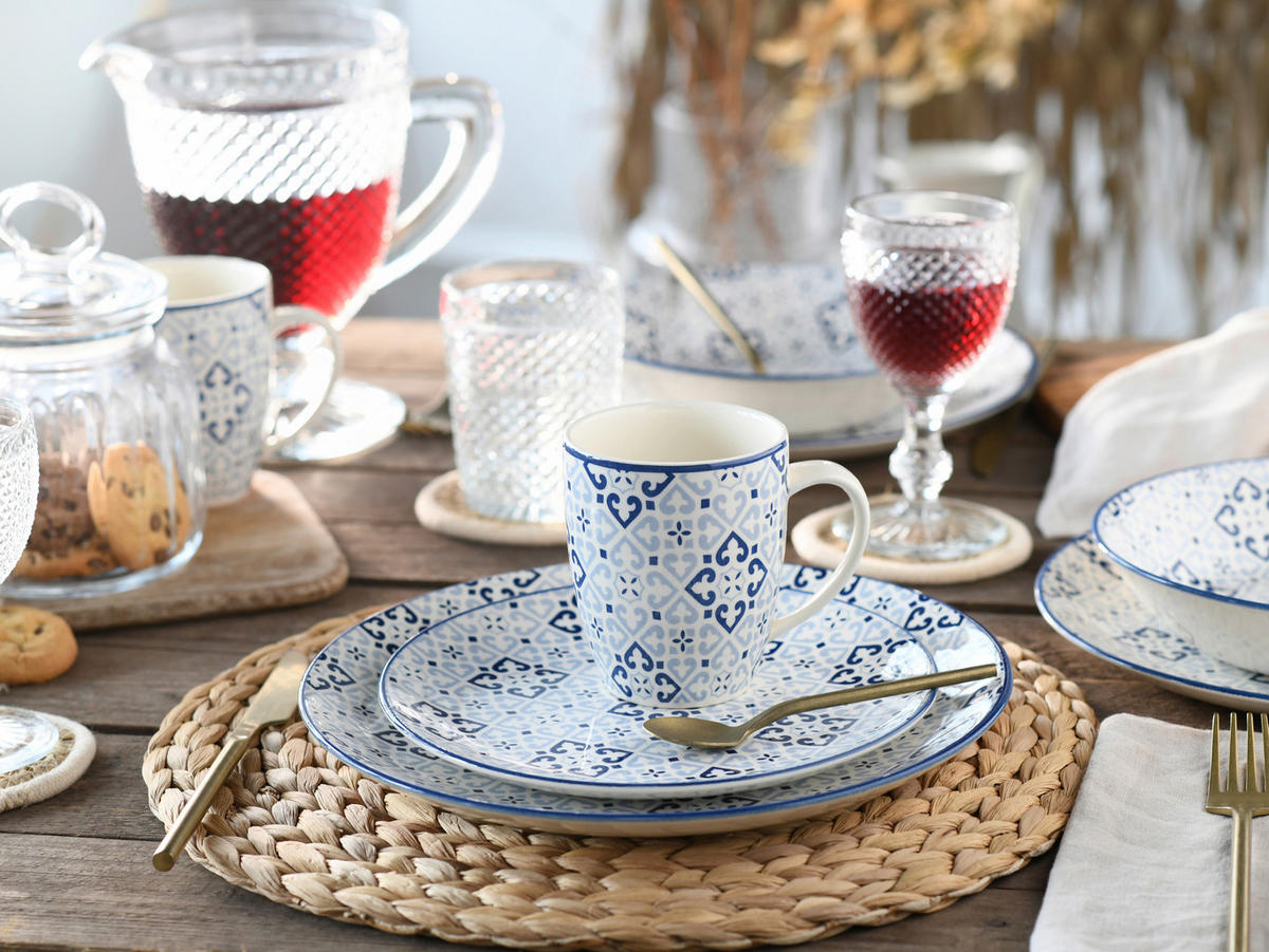 KOMBISERVICE Yara Blau 16-teilig  - Blau/Weiß, Basics, Keramik (32,5/32,5/31cm) - Creatable
