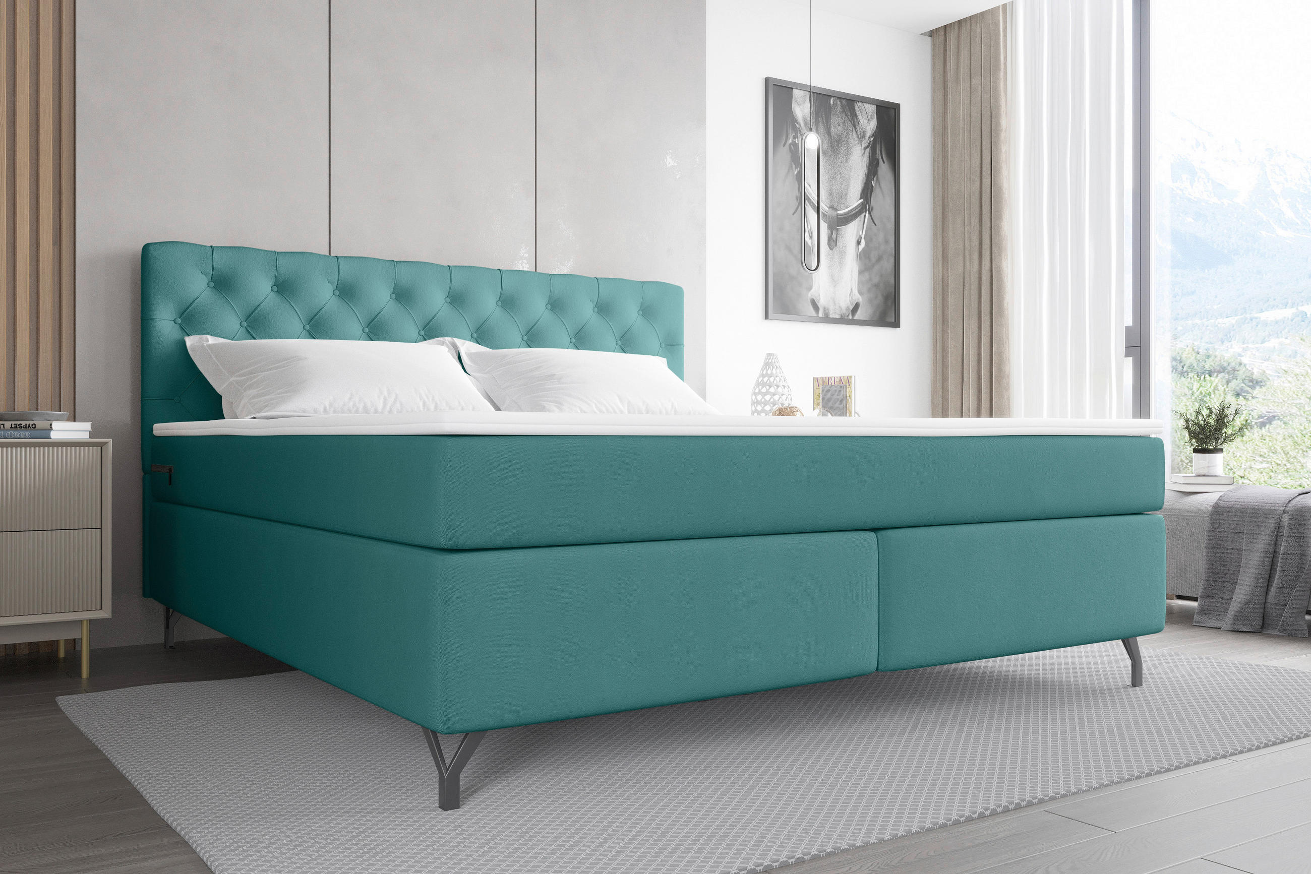 BOXSPRINGBETT 180/200 cm  in Türkis  - Türkis/Schwarz, Konventionell, Textil/Metall (180/200cm) - Carryhome