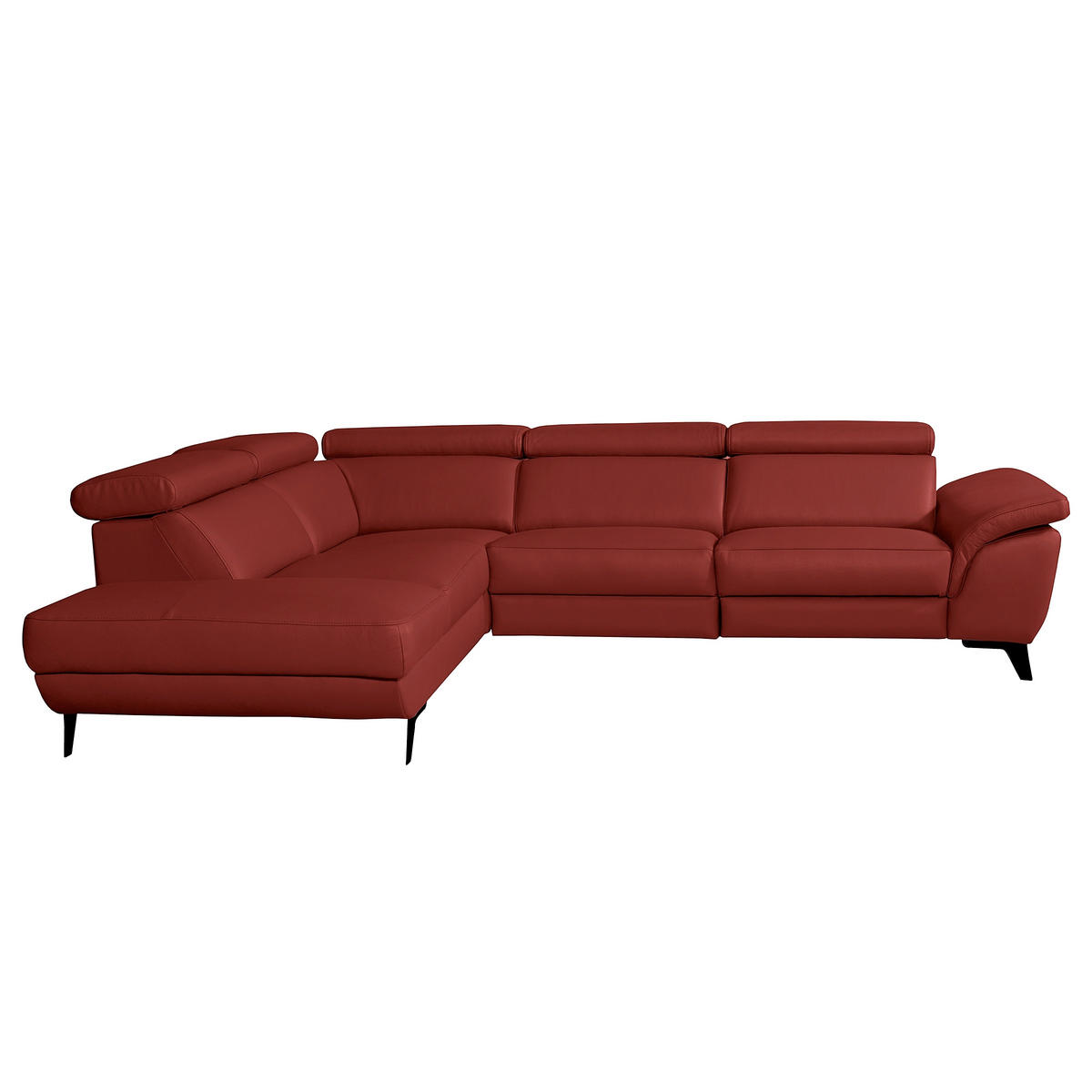ECKSOFA DALLAS in Echtleder Rot  228/283 cm  - Rot/Schwarz, Design, Leder/Metall (228/283cm) - Livetastic