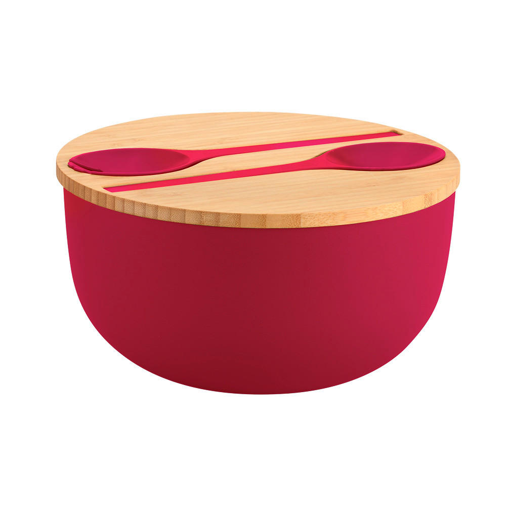 SALATSCHÜSSEL   - Hellbraun/Brombeere, Basics, Holz/Kunststoff (24/13/13cm) - Kesper