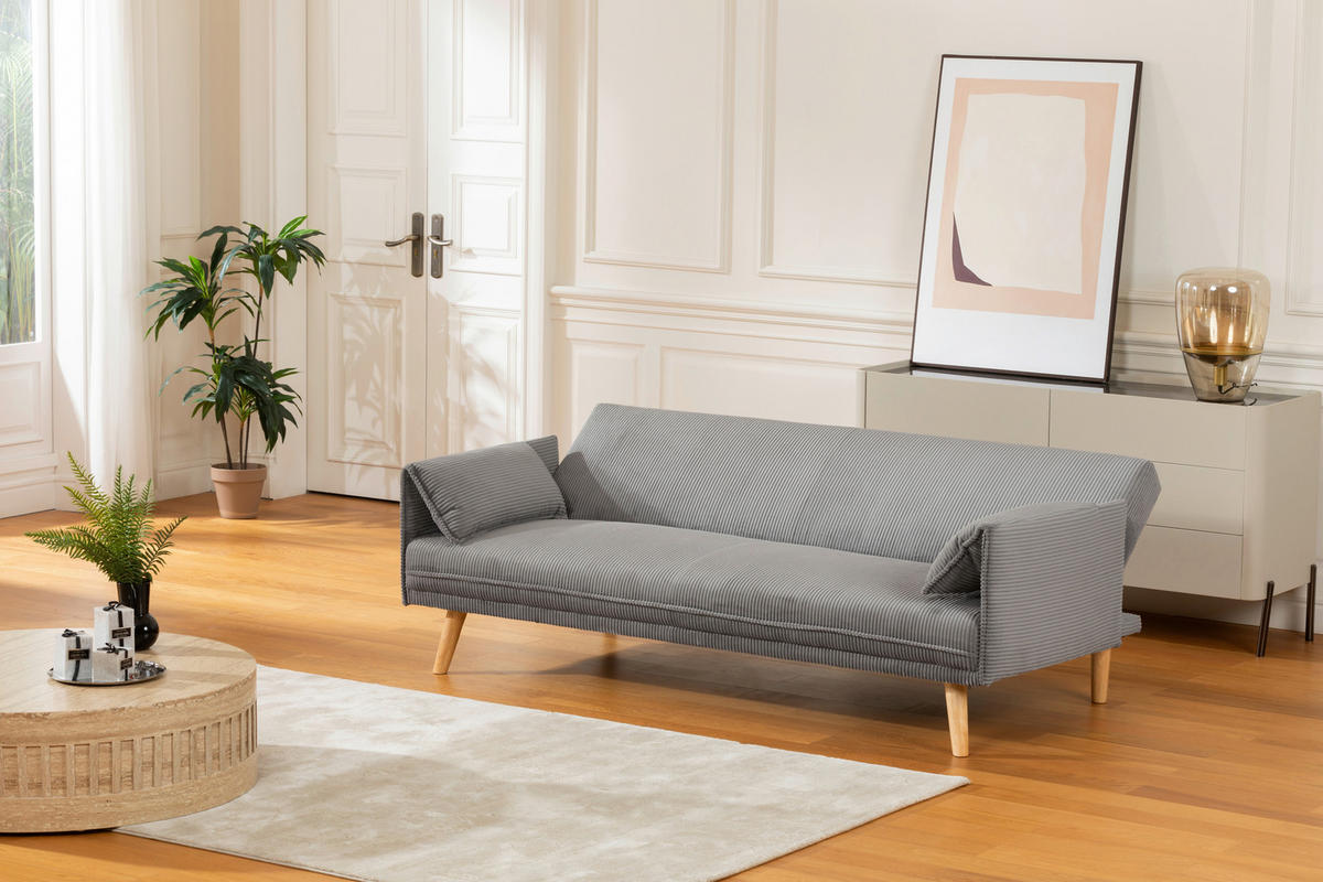 SCHLAFSOFA Cord Grau  - Naturfarben/Grau, Design, Holz/Textil (193/81/92cm) - Livetastic