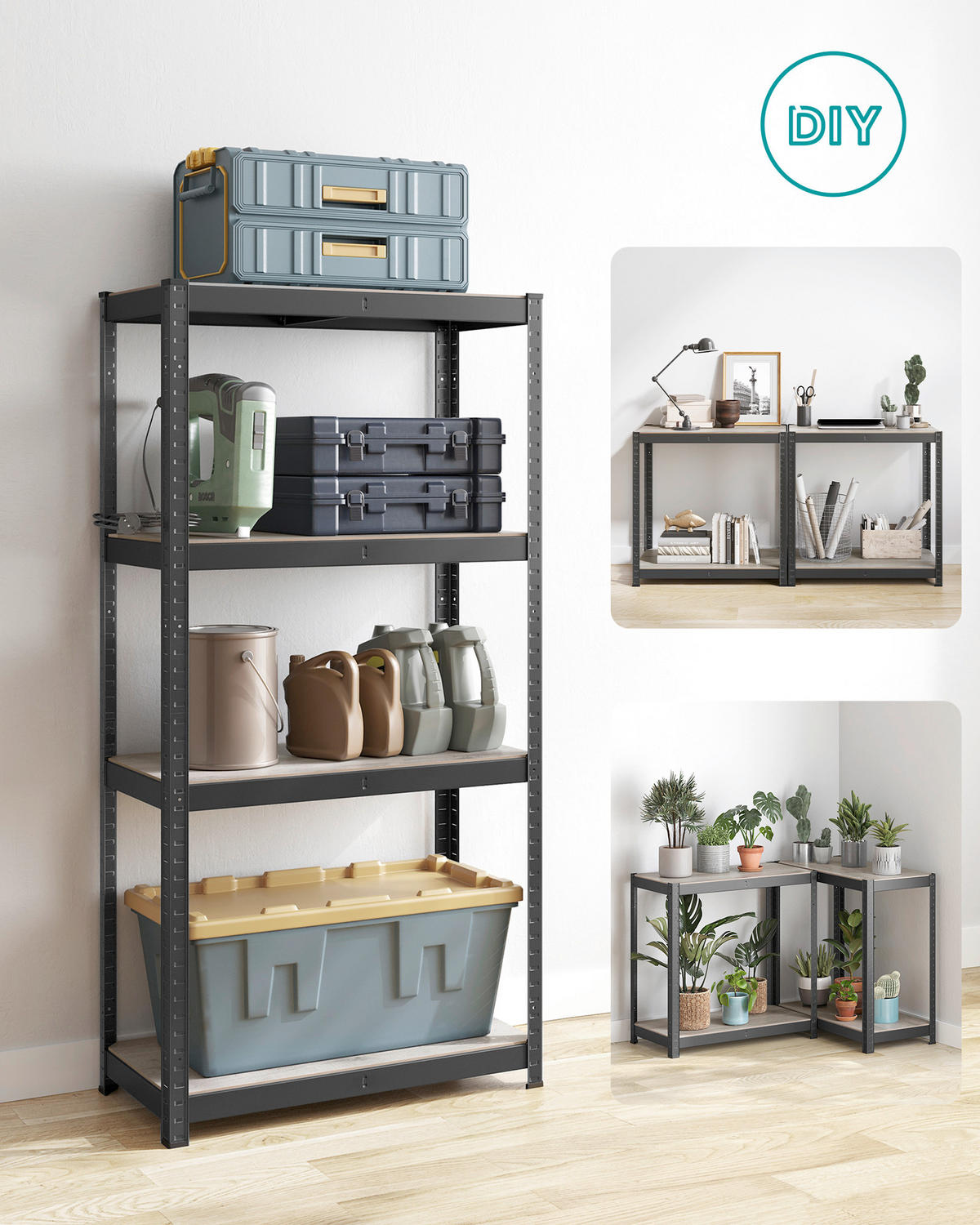 REGÁL NA ŤAŽKÉ BREMENÁ - čierna/sivobéžová, Basics, kov/kompozitné drevo (80/160/40cm)