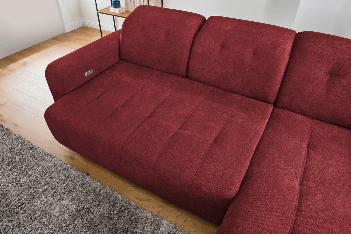 ECKSOFA Vicari Rot Chenille  - Rot/Schwarz, MODERN, Textil/Metall (185/292cm) - Livetastic