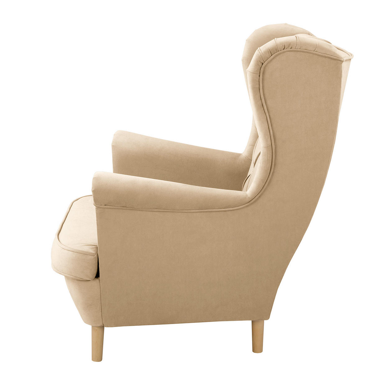 OHRENSESSEL in Samt Beige  - Beige, Design, Holz/Textil (84/105/90cm) - P & B