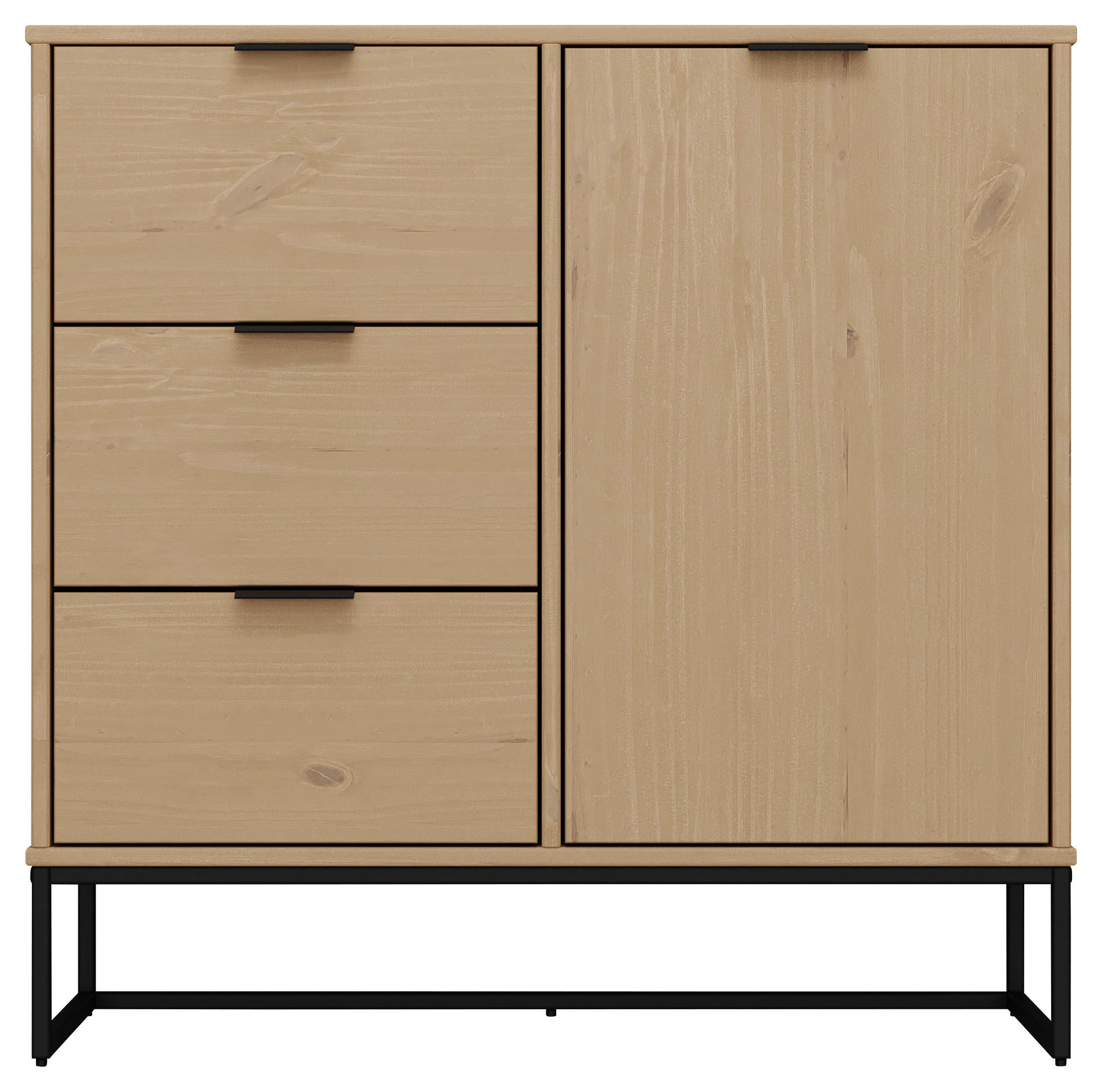 KOMODA, borovice, barvy dubu, 101/80/45 cm - barvy dubu/černá, Design, kov/dřevo (101/80/45cm) - Livetastic