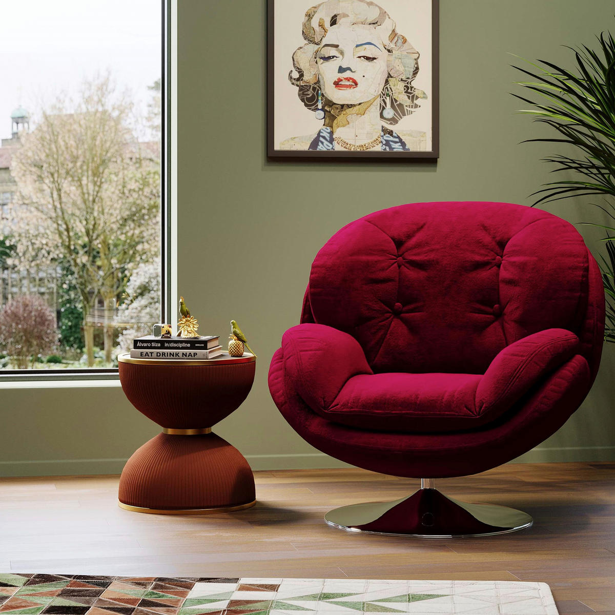 DESIGNSESSEL in Samt Chromfarben, Dunkelrot  - Chromfarben/Dunkelrot, Design, Textil/Metall (79/65/56cm) - Kare-Design