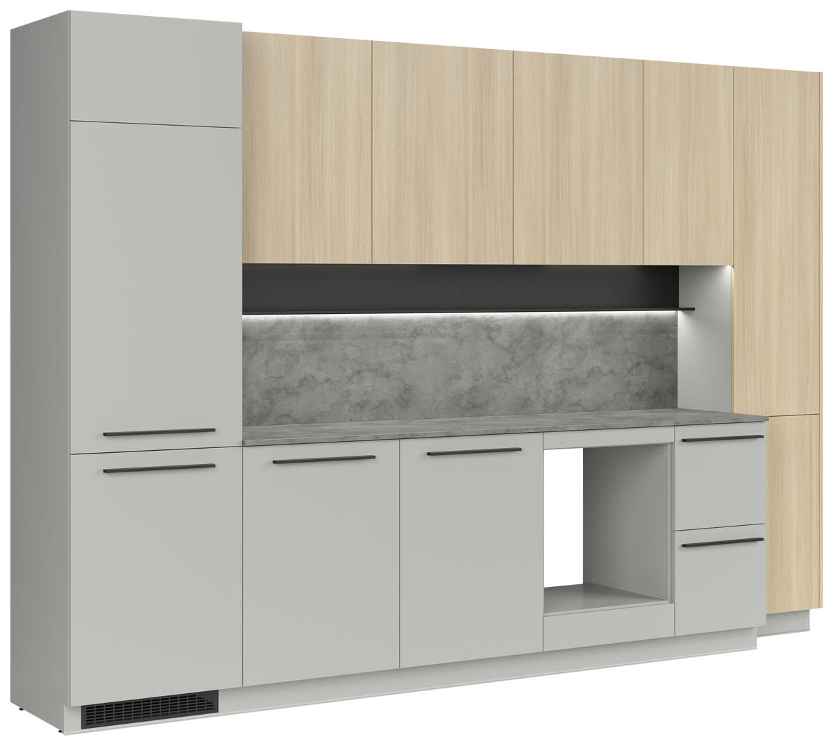 KÜCHENBLOCK 345 cm   in Grau, Eichefarben  - Eichefarben/Schwarz, Basics, Holzwerkstoff/Kunststoff (345cm) - Visiona