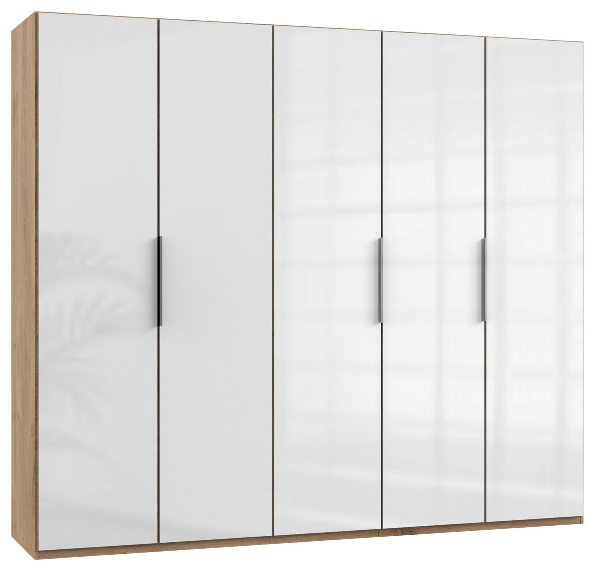 ŠATNÍ SKŘÍŇ S OTOČNÝMI DVEŘMI, barvy dubu, vysoce lesklá bílá, 250/216/58 cm - barvy dubu/barvy chromu, Moderní, kompozitní dřevo (250/216/58cm) - MID.YOU