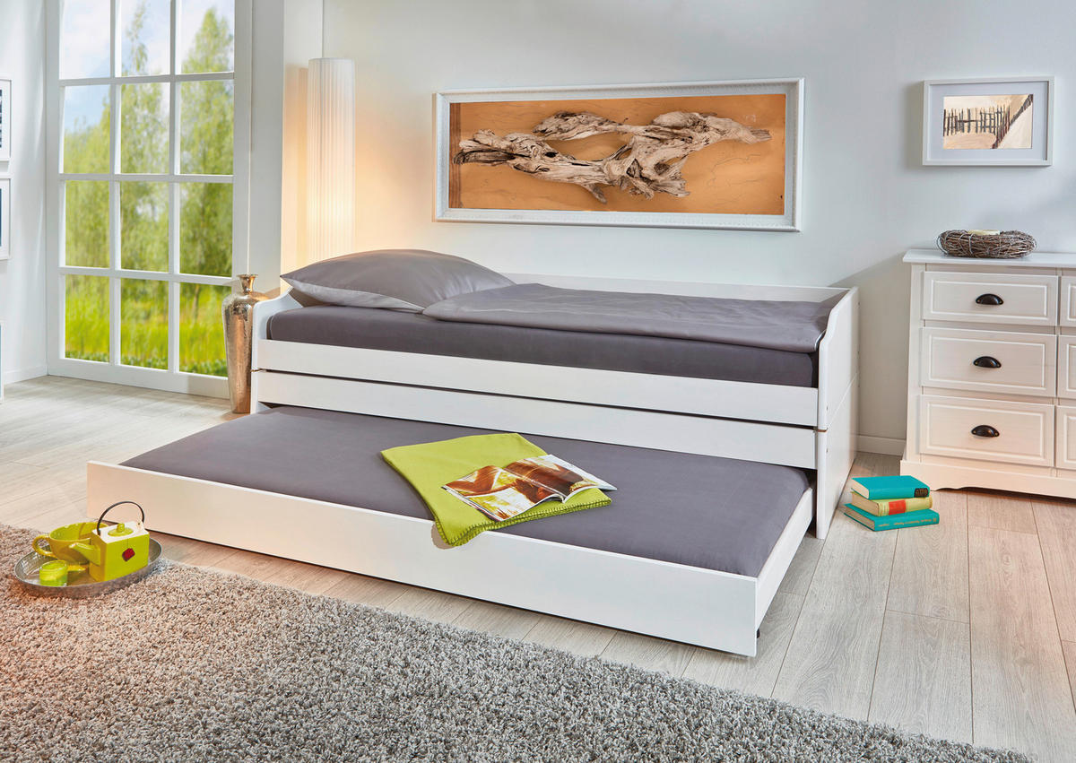 AUSZIEHBETT 90/200 cm Weiss  - Weiss/Naturfarben, Konventionell, Holz (90/200cm) - MID.YOU