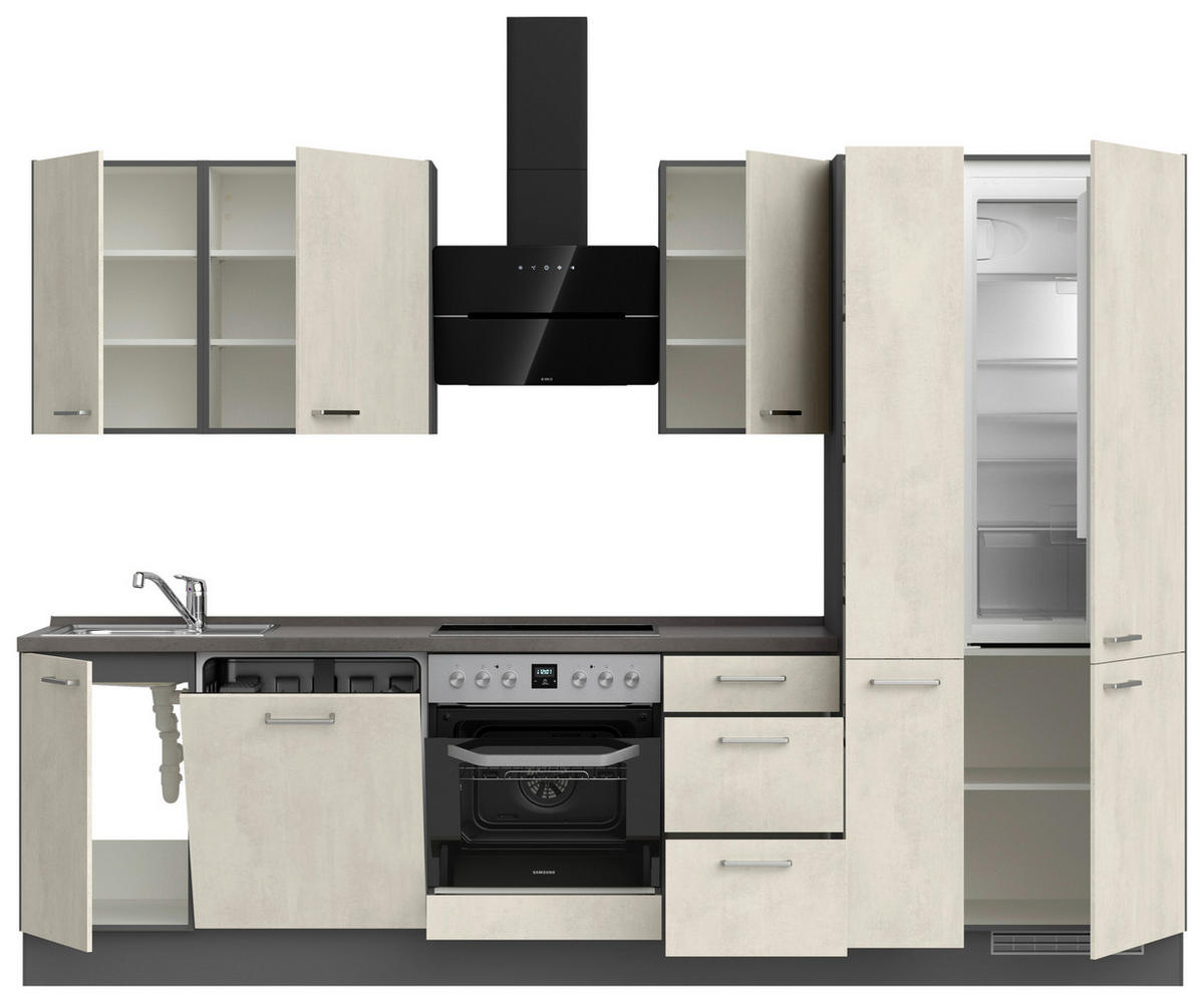 KÜCHENLEERBLOCK 300 cm   in Weiß, Schieferfarben  - Schieferfarben/Edelstahlfarben, MODERN, Holzwerkstoff/Metall (300cm) - Nobilia