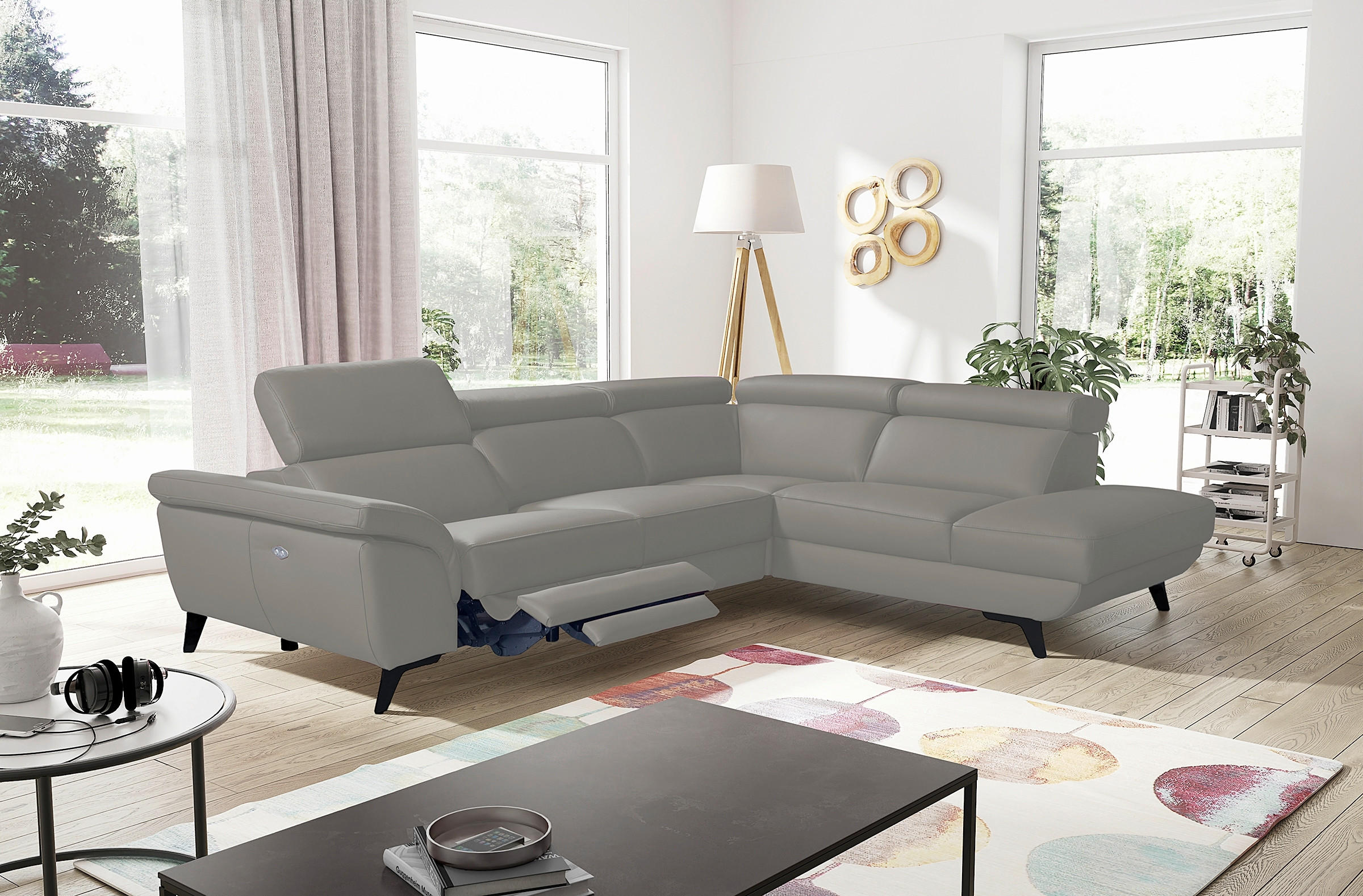 ECKSOFA DALLAS in Echtleder Grau  283/228 cm  - Schwarz/Grau, Design, Leder/Metall (283/228cm) - Livetastic