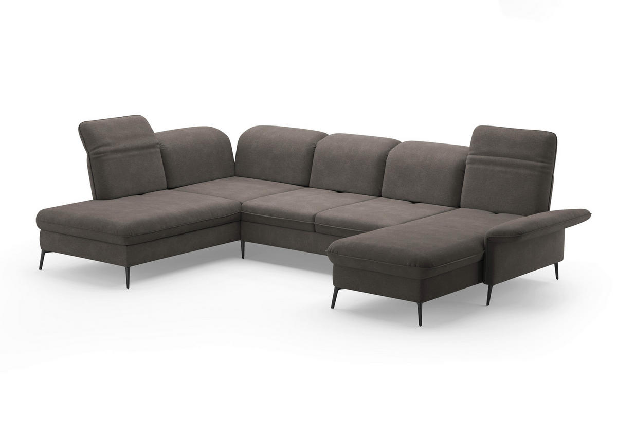 WOHNLANDSCHAFT in Flachgewebe Graphitfarben  - Schwarz/Graphitfarben, KONVENTIONELL, Textil/Metall (231/359/198cm) - Sit & More