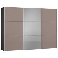 SCHWEBETÜRENSCHRANK 303/220/65 cm 3-türig Braun, Schwarz  - Silberfarben/Schwarz, Design, Glas/Holzwerkstoff (303/220/65cm) - Jutzler