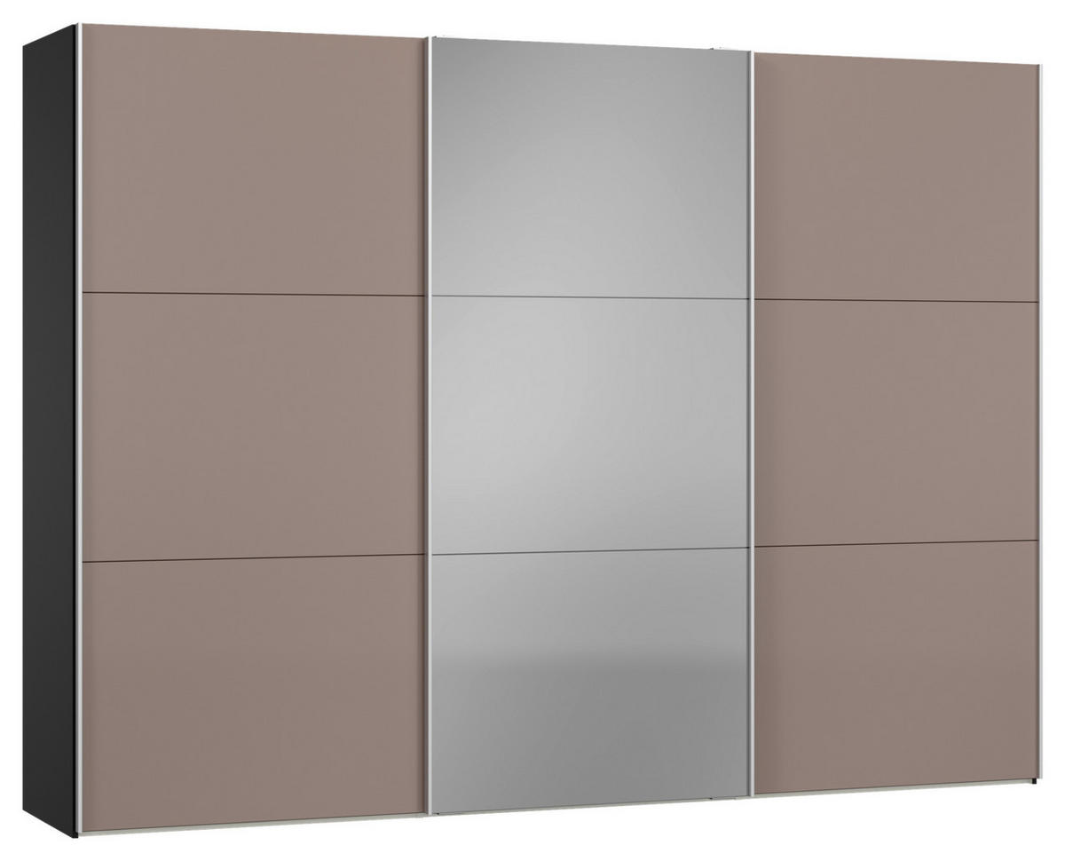 SCHWEBETÜRENSCHRANK 303/220/65 cm 3-türig Braun, Schwarz  - Silberfarben/Schwarz, Design, Glas/Holzwerkstoff (303/220/65cm) - Jutzler