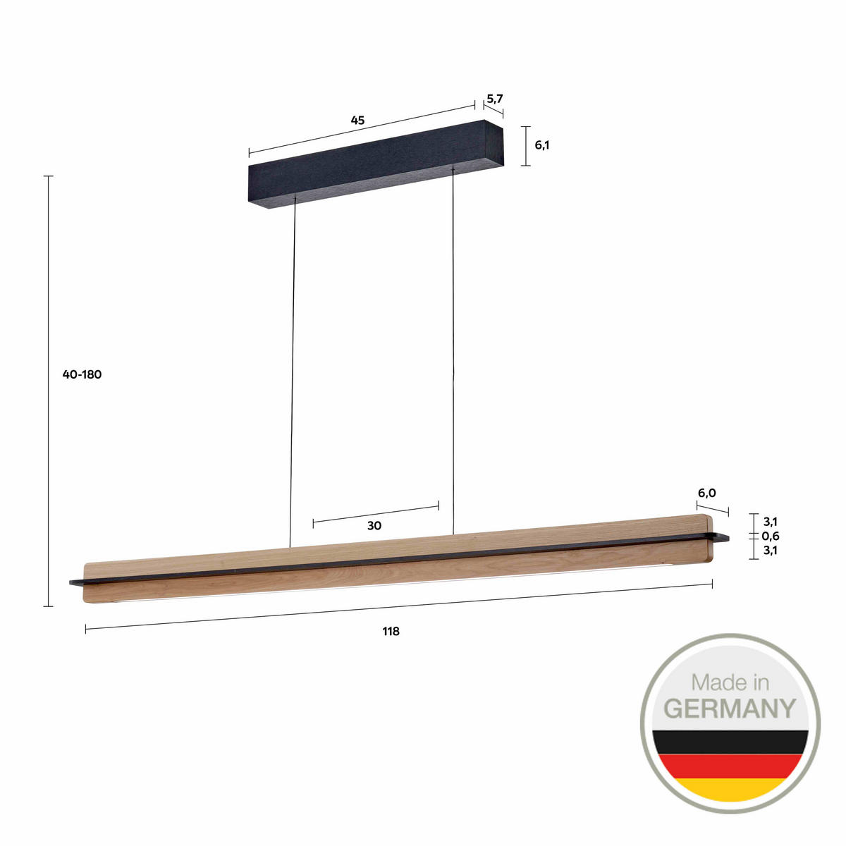 LED-HÄNGELEUCHTE 655 118/6/6,5 cm   - Natur, Holz (118/6/6,5cm) - Ambiente
