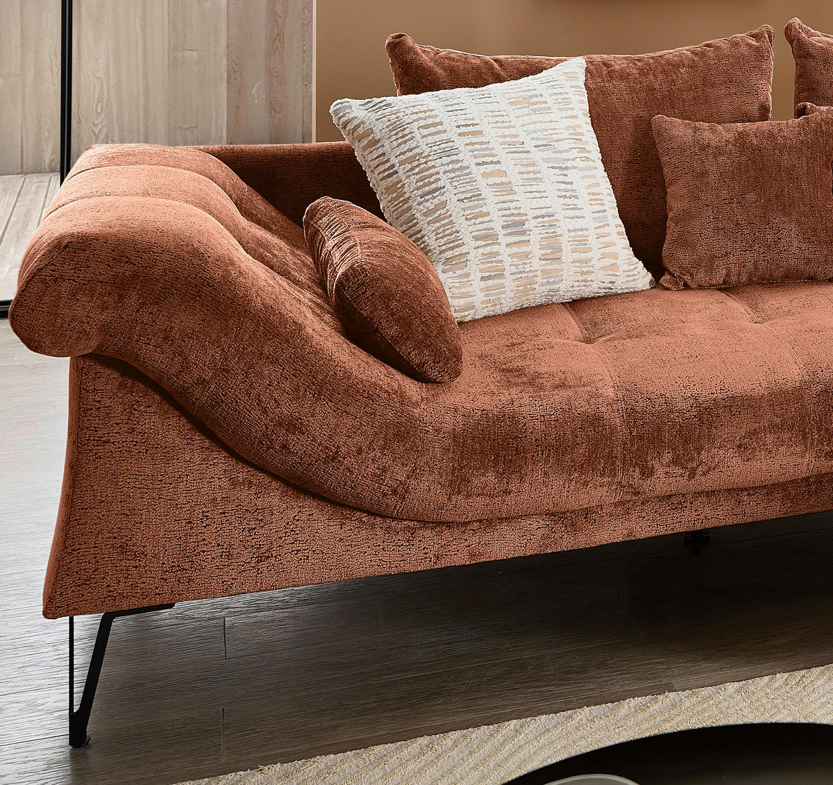 ECKSOFA GARDA Rostfarben Chenille Zierkissen, Rückenkissen, Nierenkissen, Rücken echt  - Rostfarben/Schwarz, KONVENTIONELL, Textil/Metall (310/192cm) - Livetastic