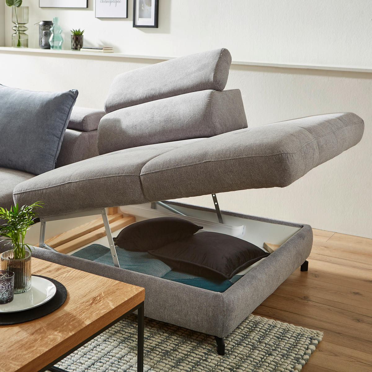 SEDEŽNA GARNITURA, tkanina siva  - črna/siva, Design, kovina/tekstil (277/237cm) - Hom`in