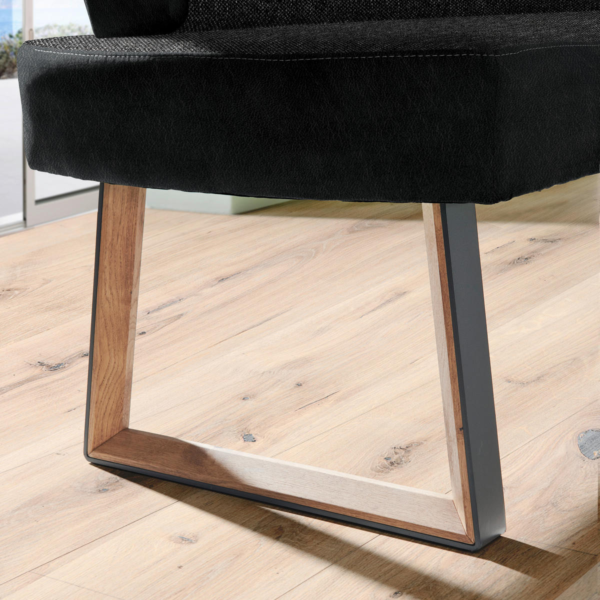 ECKBANK 215/173 cm  in Schwarz, Eichefarben  - Eichefarben/Schwarz, KONVENTIONELL, Holz/Textil (215/173cm) - Voleo