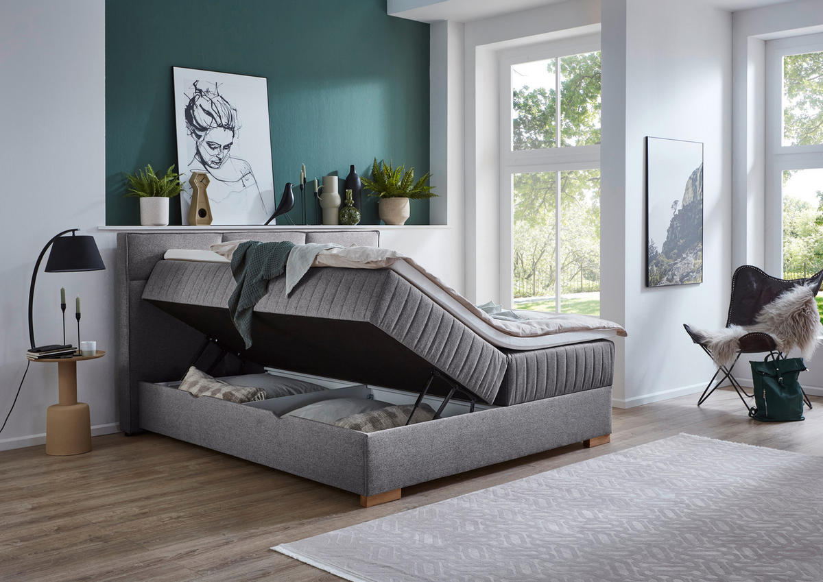 BOXSPRINGBETT 180/200 cm  in Grau  - Eichefarben/Grau, KONVENTIONELL, Holz/Textil (180/200cm) - Boxxx