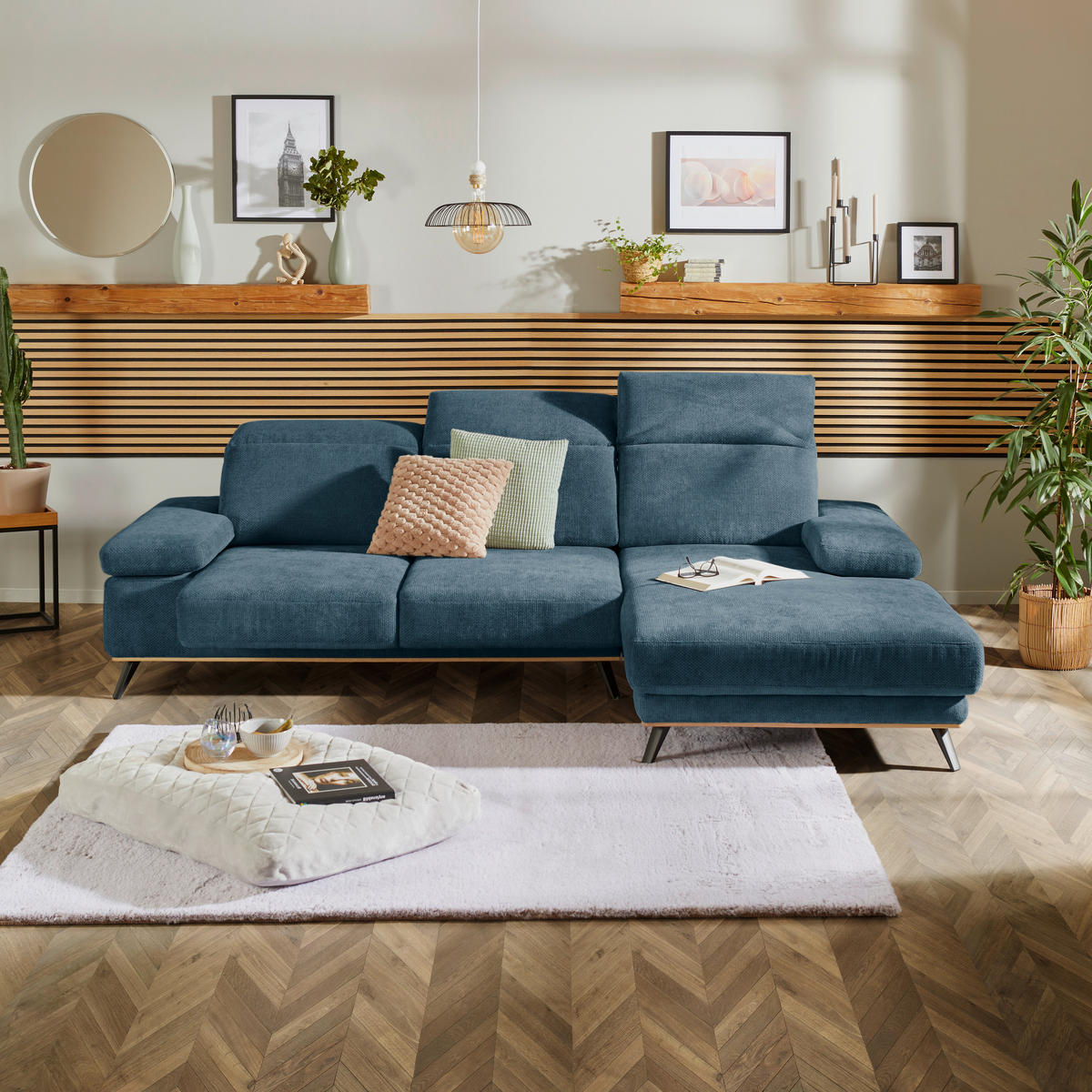 ECKSOFA in Struktur Blau  - Blau/Schwarz, Modern, Textil/Metall (283/194cm) - MID.YOU