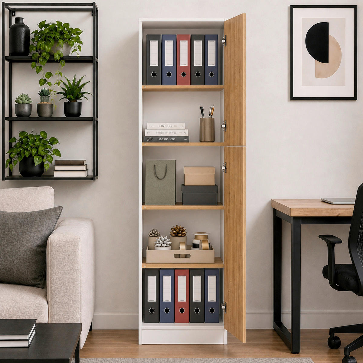 AKTENSCHRANK Weiß, Honigeiche  - Honigeiche/Weiß, MODERN, Holzwerkstoff (52/183/32cm) - MID.YOU