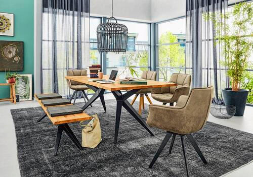 Thumbnail - Musterring Esstisch Tamina, Schwarz, Eiche Bianco, Holz, Eiche, massiv, rechteckig, X-Form, 100x76x180 cm, in verschiede...