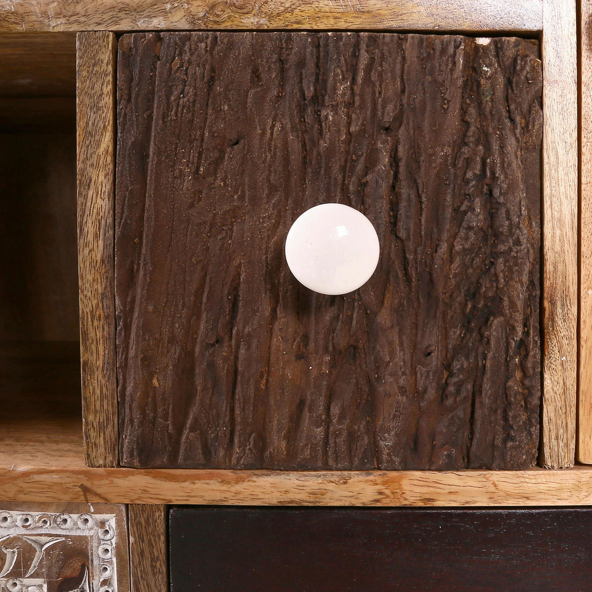 REGAL Akazie, Mangoholz massiv Braun, Multicolor, Naturfarben, Weiß  - Messingfarben/Multicolor, Design, Holz/Metall (80/170/44cm) - Landscape