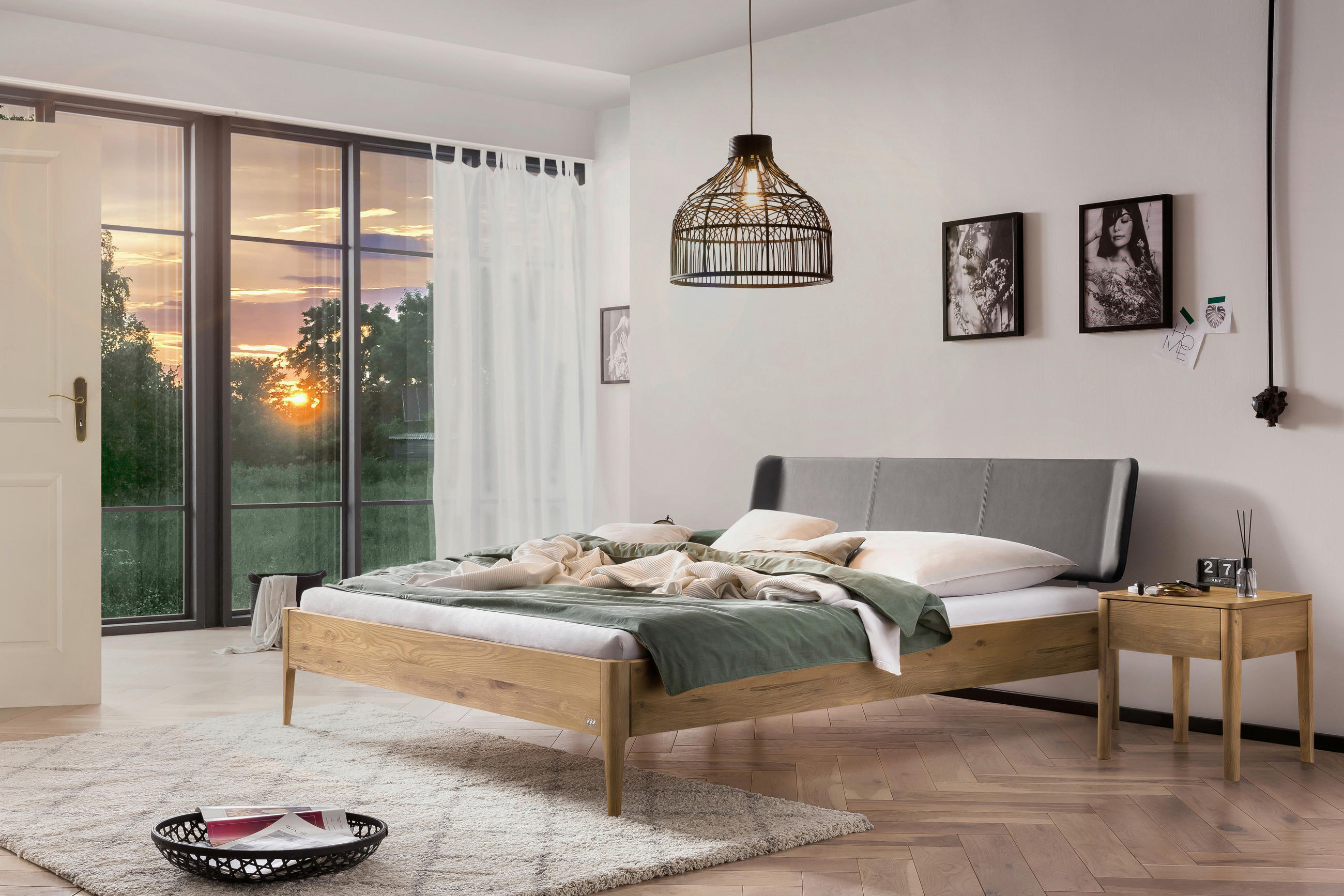 BETT 140/200 cm  in Dunkelgrau, Wildeiche  - Wildeiche/Dunkelgrau, MODERN, Holz/Textil (140/200cm) - Hasena