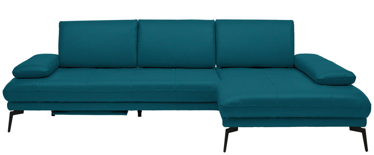ECKSOFA Petrol Echtleder  - Petrol/Schwarz, Design, Leder/Metall (273/187cm) - Celina Home