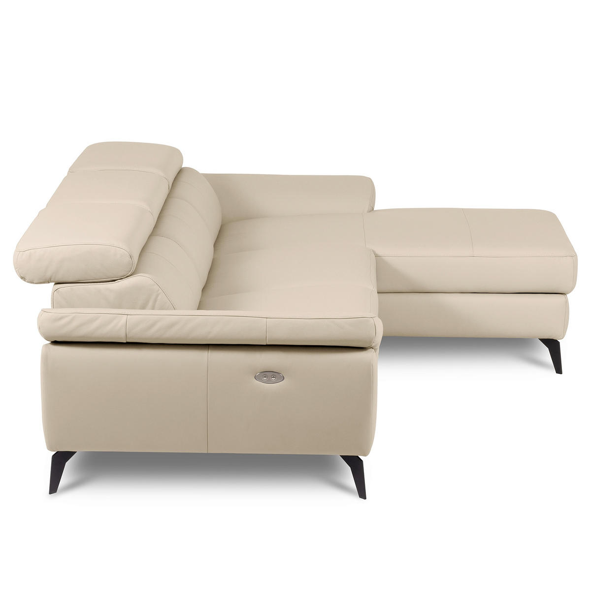 ECKSOFA SONO in Lederlook Echtleder Grau Armteilverstellung, Kopfteilverstellung  252/179 cm  - Schwarz/Grau, Design, Leder/Textil (252/179cm) - Livetastic