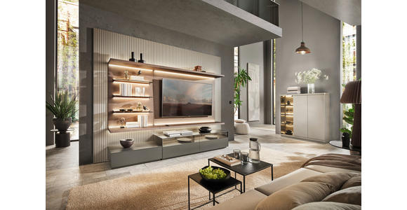 WOHNWAND  in Grau, Eiche dunkel  270/182/46 cm  - Eiche dunkel/Grau, Design, Glas/Holz (270/182/46cm) - Belluti