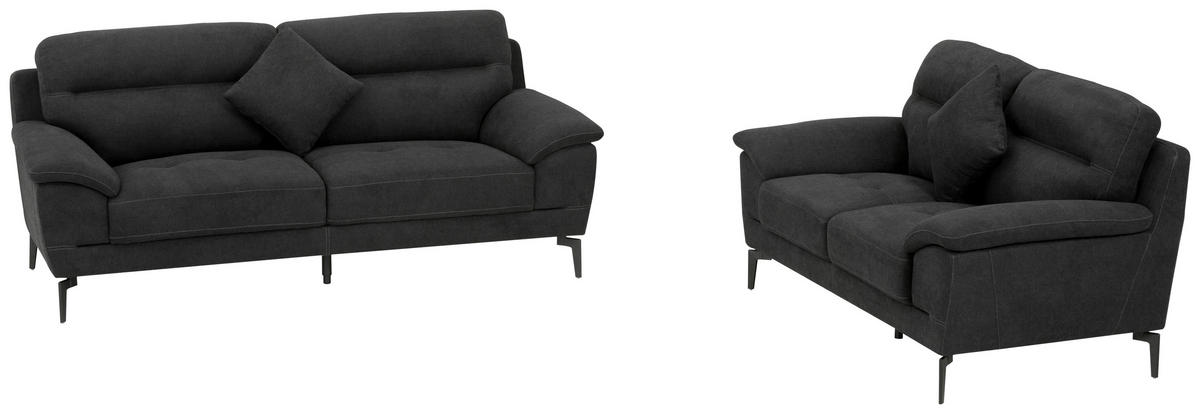 BOXSPRINGSOFA in Textil Schwarz  - Schwarz, KONVENTIONELL, Textil/Metall (175/92/94cm) - Livetastic