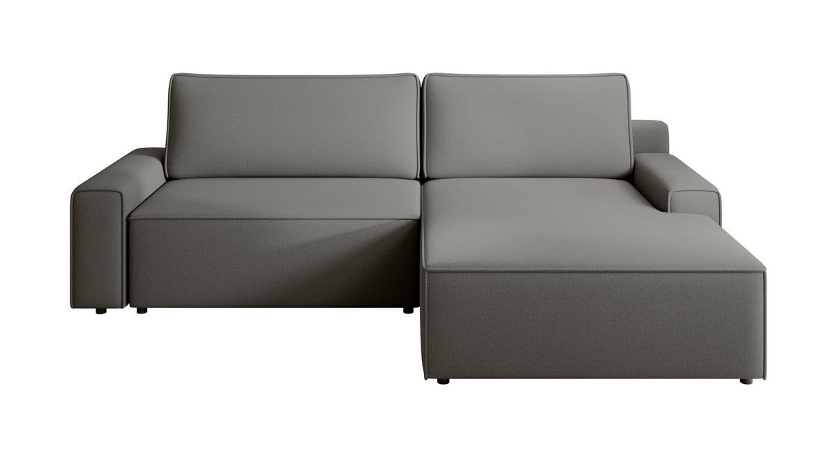 ECKSCHLAFSOFA CHALLANGE  mit Schlafen auf Sitzhöhe, Rücken echt, Armteil links, Armteil rechts Struktur Greige  - Greige/Schwarz, MODERN, Kunststoff/Textil (246/168cm) - Trendmanufaktur