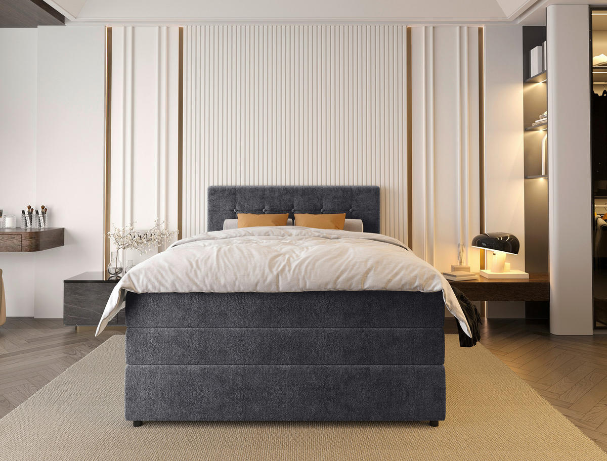BOXSPRINGBETT 140/200 cm  in Grau  - Schwarz/Grau, Konventionell, Kunststoff/Textil (140/200cm) - Carryhome