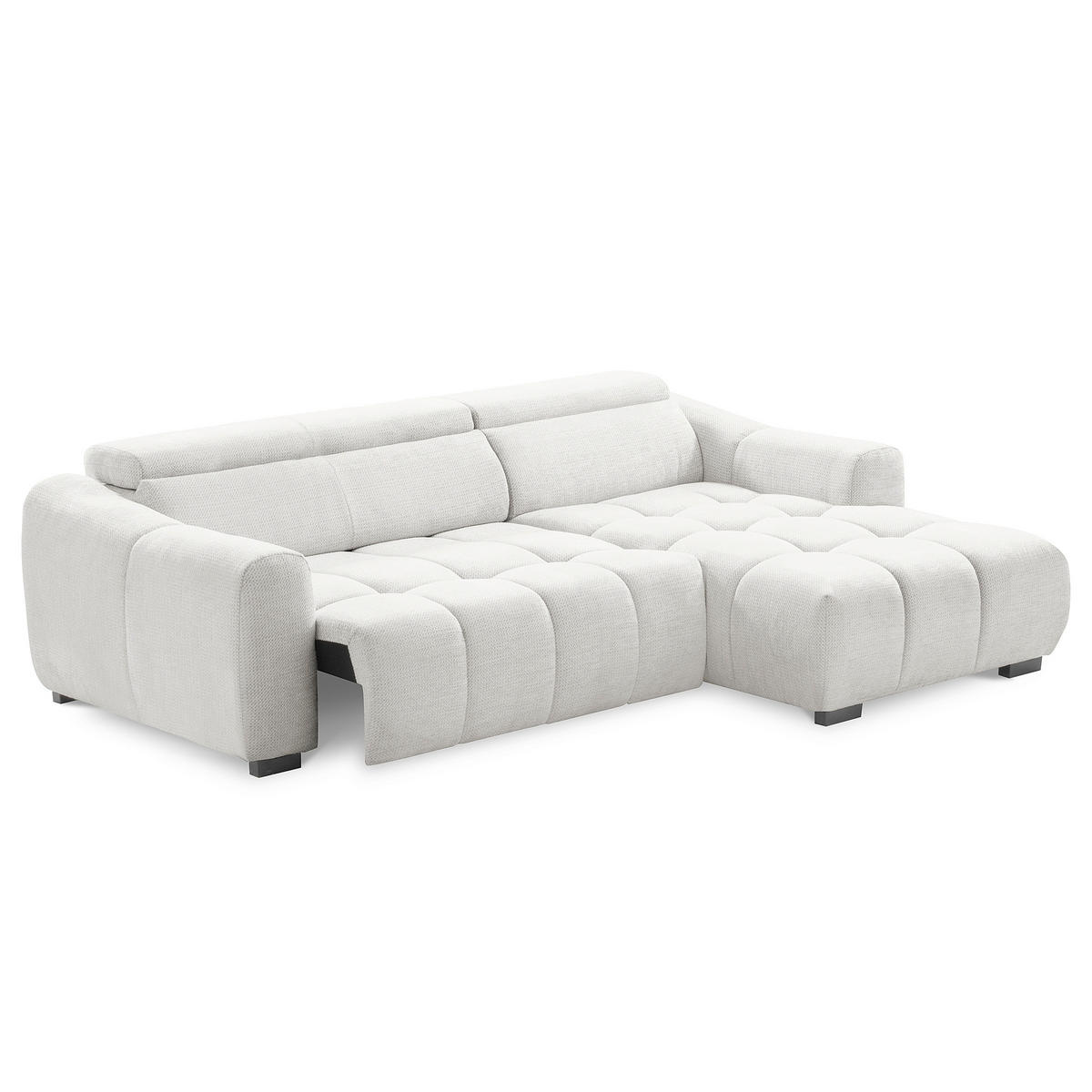 ECKSOFA AVEIRO Silberfarben Webstoff Bettkasten, Kopfteilverstellung, Sitzvorzug  - Silberfarben/Schwarz, Design, Kunststoff/Textil (274/177cm) - Livetastic