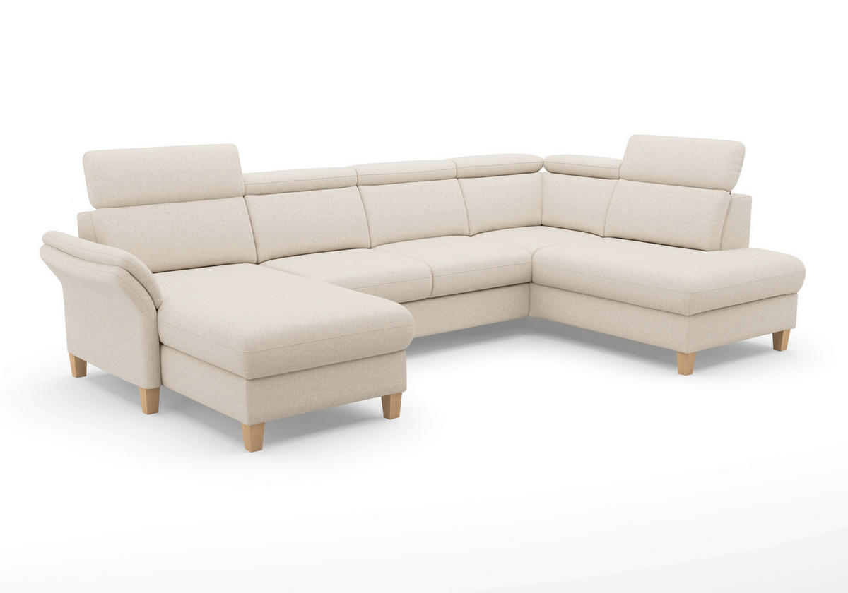 WOHNLANDSCHAFT GLENDALE E Creme Flachgewebe  - Eichefarben/Creme, KONVENTIONELL, Holz/Textil (166/321/193cm) - Sit & More