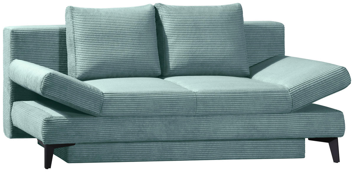 SCHLAFSOFA Cord Türkis  inkl. Bettkasten, Schlaffunktion, Armteilverstellung  - Türkis/Schwarz, Design, Textil/Metall (200/85/90cm) - Novel